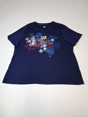Alia Navy Short Sleeve Tee with Nautical Graphic
